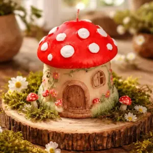 Hand-Painted Woodland Mushroom House Candle