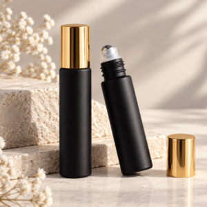 Matte Black Glass Roller Perfume Bottle with Gold Cap