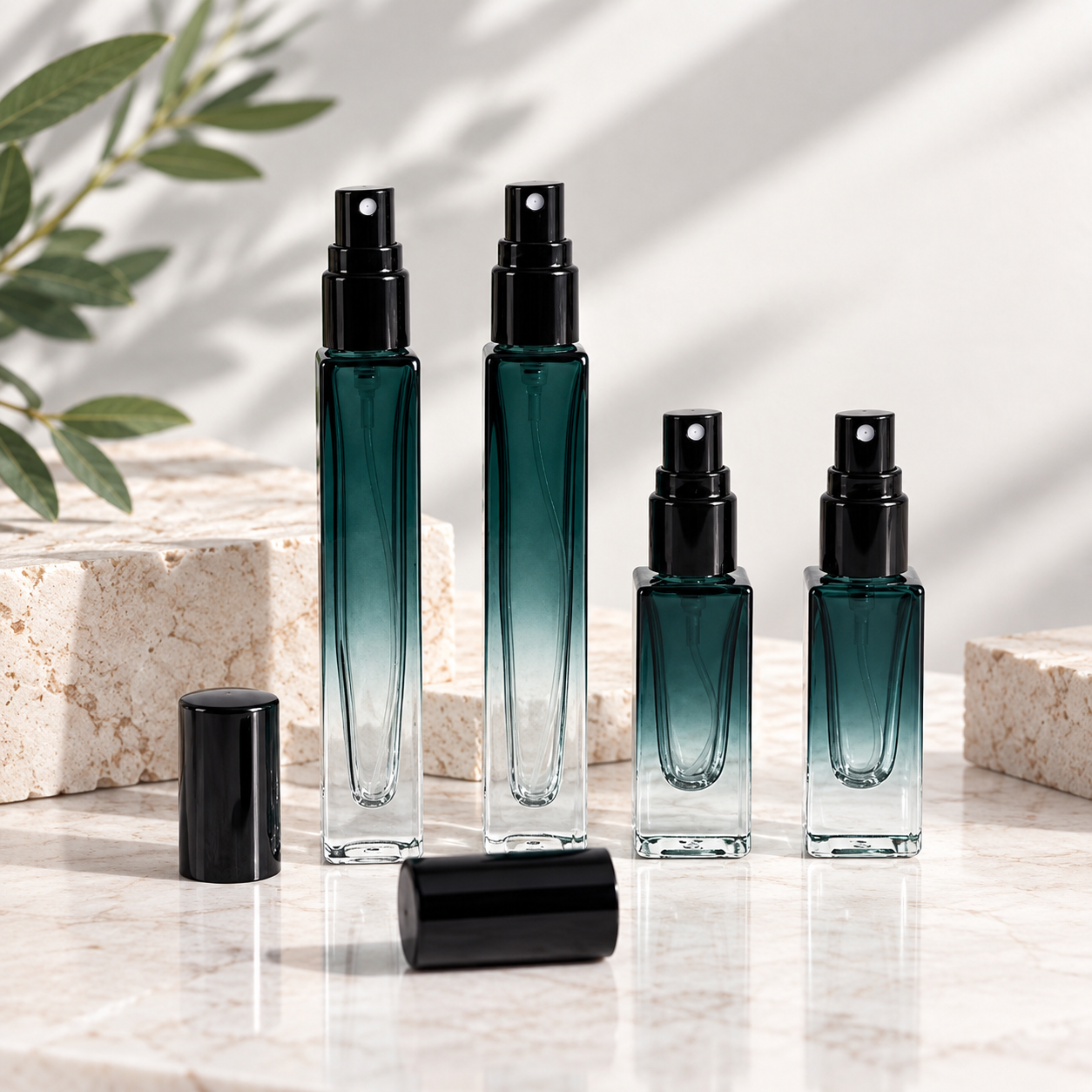 Mini Square Blue Glass Fine Mist Perfume Bottle