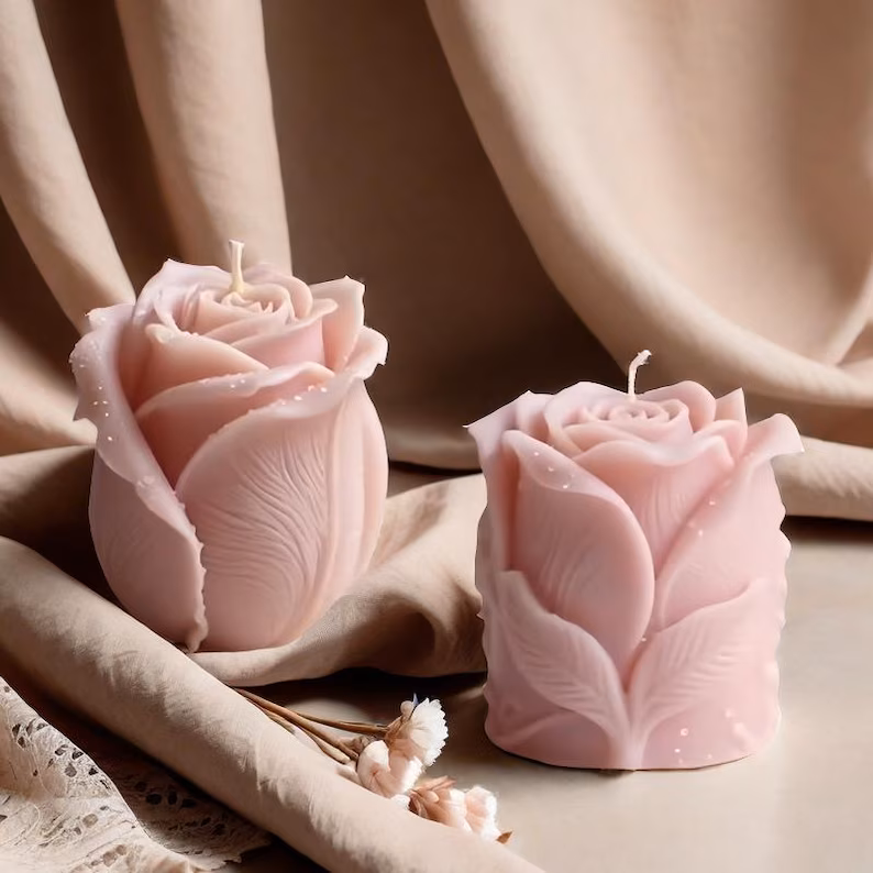 Rose Bud Blossom Sculptural Candle