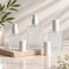 Square Frosted Glass White Spray Perfume Bottle